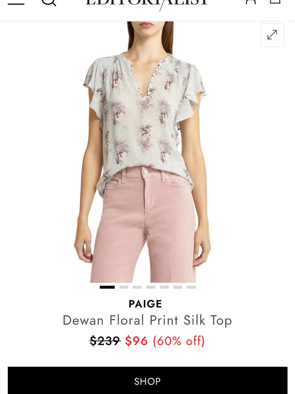 PAIGE Floral Flutter-Sleeve Silk Blouse in Pale Blue and Mauve